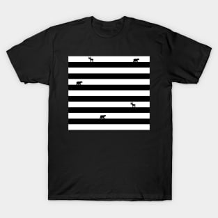 Black striped pattern with bears, moose T-Shirt